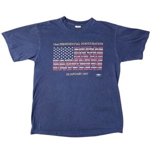 Vtg Bill Clinton Inauguration T-Shirt USA Flag Single Stitch Blue 90s Political